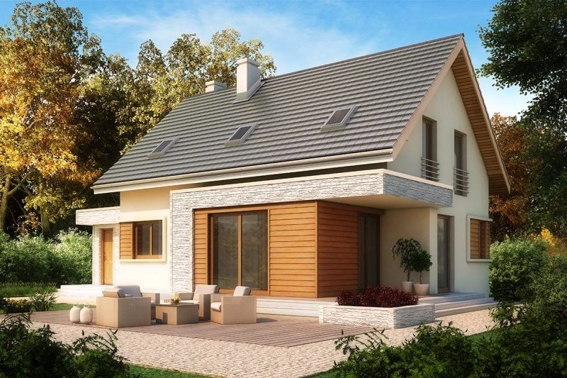 Fassadenpaneele Kerrafront FS 201 in der Farbe golden oak als Teilfassade integriert.