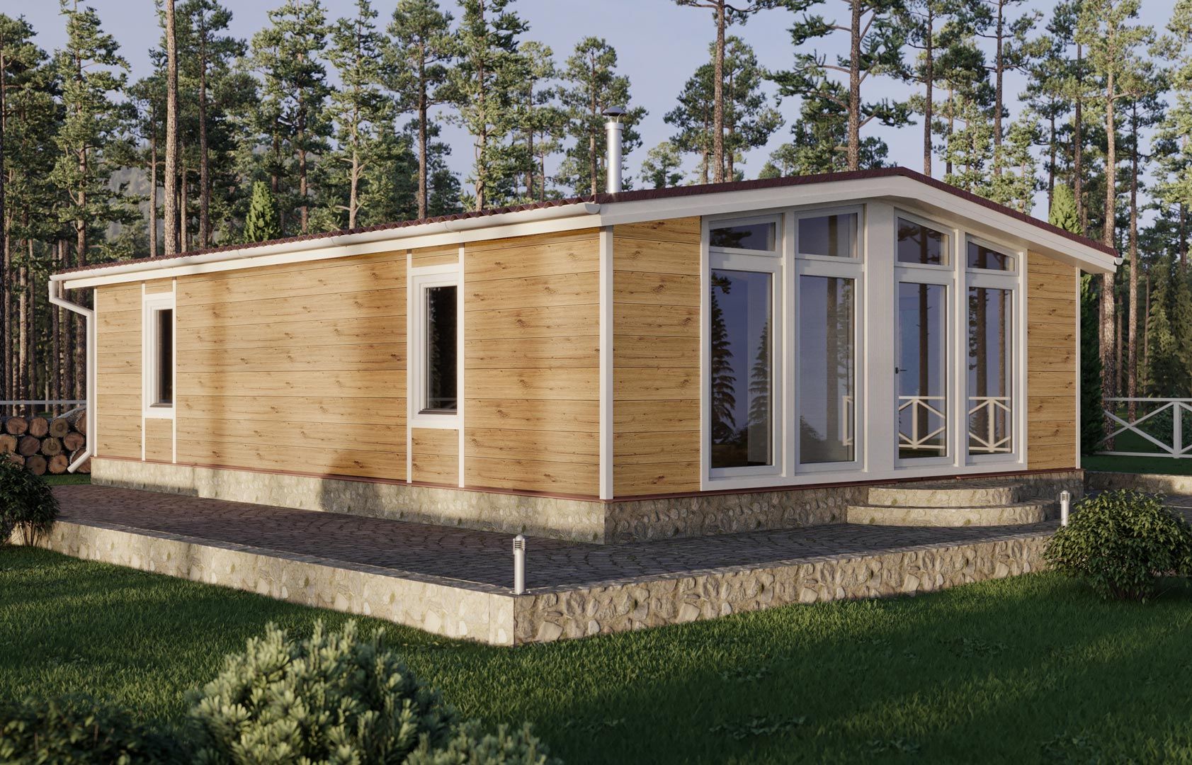 Klassisches Einfamilienhaus mit einer grauen Fassade in Holzoptik von vinyPlus Shadow. Der Fugenbereich bzw. Paneelrand ist zum Erreichen einer Rhombusschalung-Optik schwarz unterlegt.